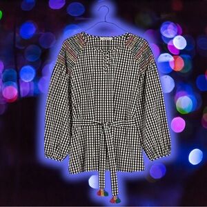 Madewell ‘Smocked Gingham Top’ in “True Black” Size XS - NO BELT